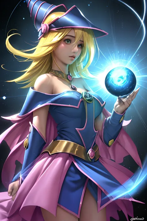 ((La mejor calidad)), ((Obra maestra)), ((realista)), retrato, dark magician gils. ojos azules, cabello rubio
1girl, celestial, ...