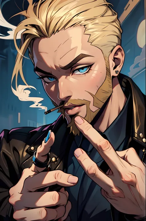 1 smoking man, smoking massive blunt, smoking a joint, smoking weed, bratz boy, 1 male bratz, blonde, bearded, blue eyes, brown ...