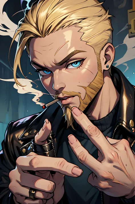 1 smoking man, smoking massive blunt, smoking a joint, smoking weed, Bratz Boy, 1 male Bratz, blonde, bearded, blue eyes, brown ...