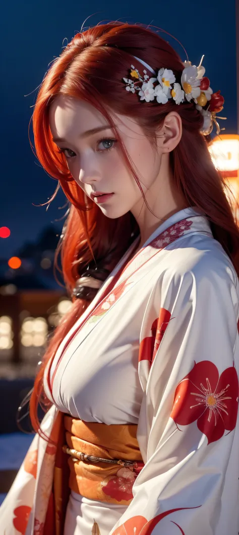woman, (wearing colorful kimono_clothes),  very long white and red hair, white and red hair, mixed color hair, holiday, good han...