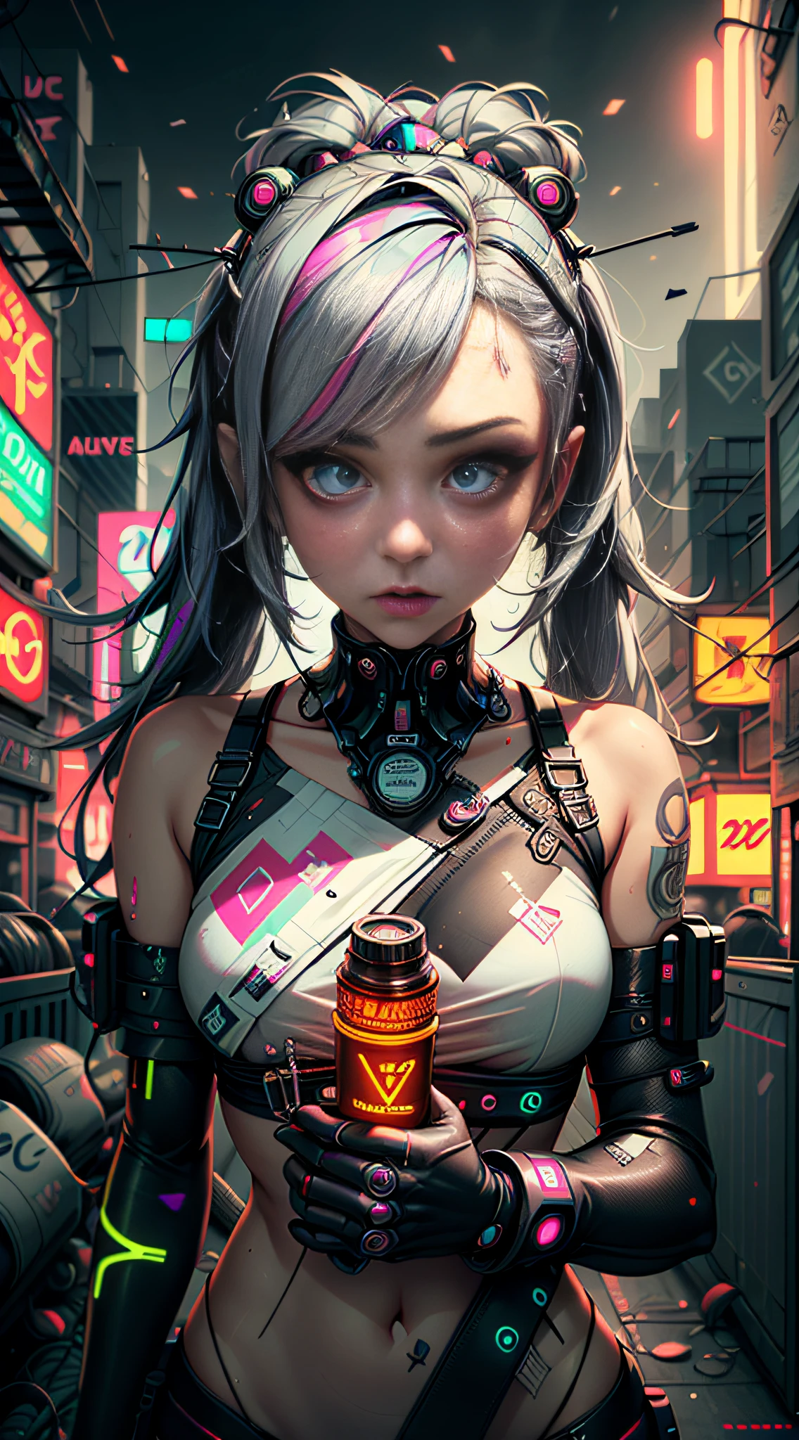 Fille cyberpunk kaléidoscope néon