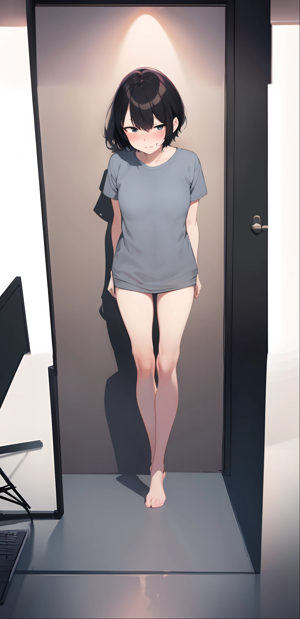 Anime girl in a short dress standing in a doorway - SeaArt AI