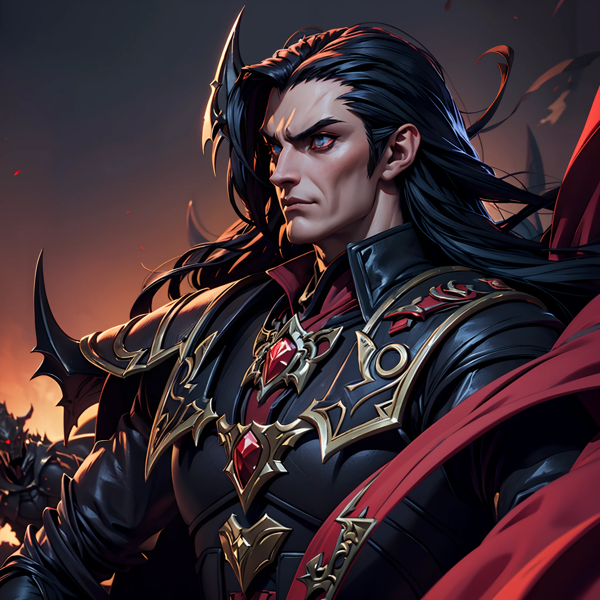 Castlevania Hiperrealista Shadow Lord Shooter dinámico súper detallado La obra maestra de Lord Drácula Liderando tropas Ejército demoníaco en batalla Detalles nítidos Escenas de película Caras súper detalladas Retrato