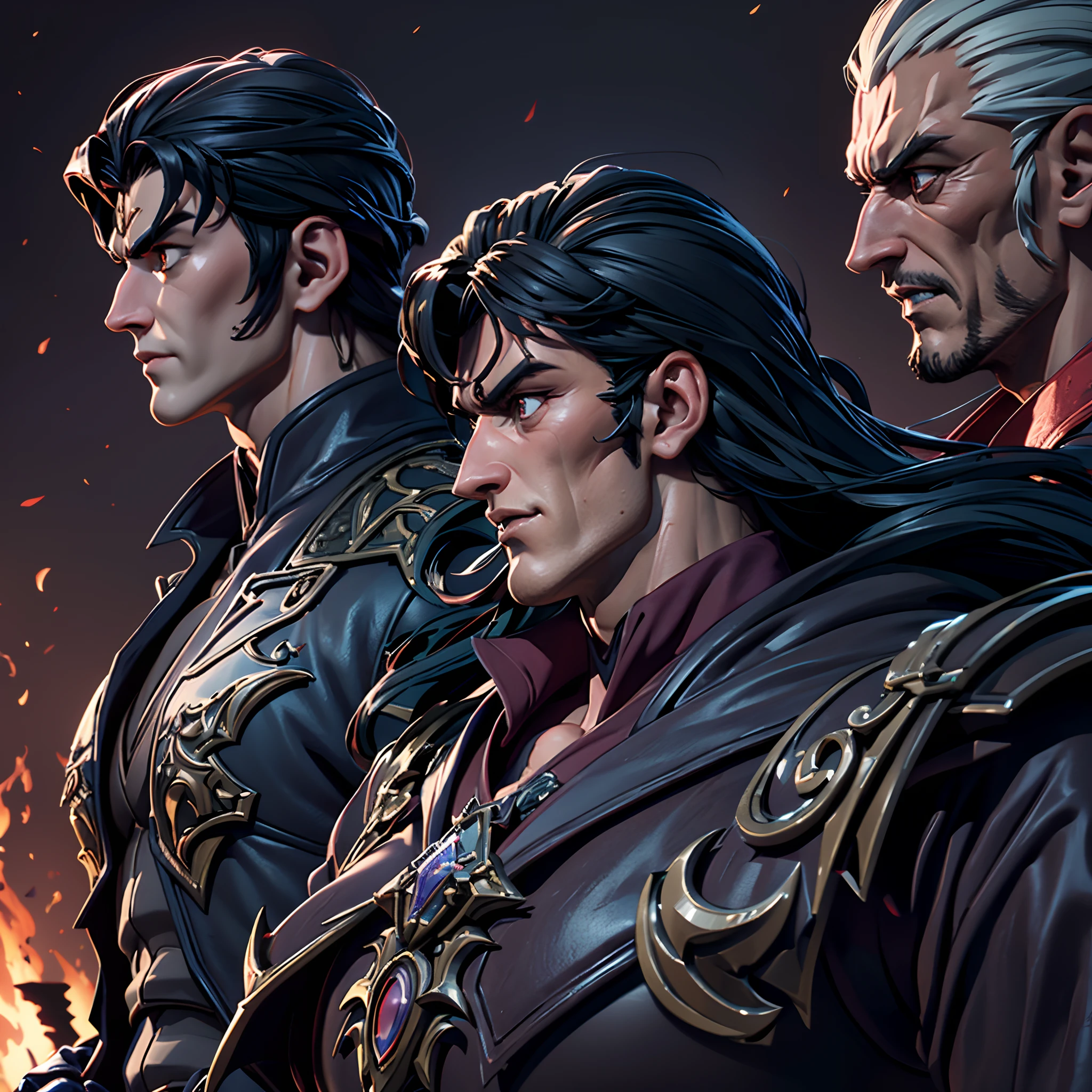 Castlevania Hiperrealista El señor de las sombras Súper detallado Hokuto no Ken Kenshiro Estilo musculoso Disparos dinámicos La obra maestra de Lord Drácula Liderando tropas Ejército demoníaco en la batalla Detalles nítidos Escenas de película Rostros súper detallados Retrato