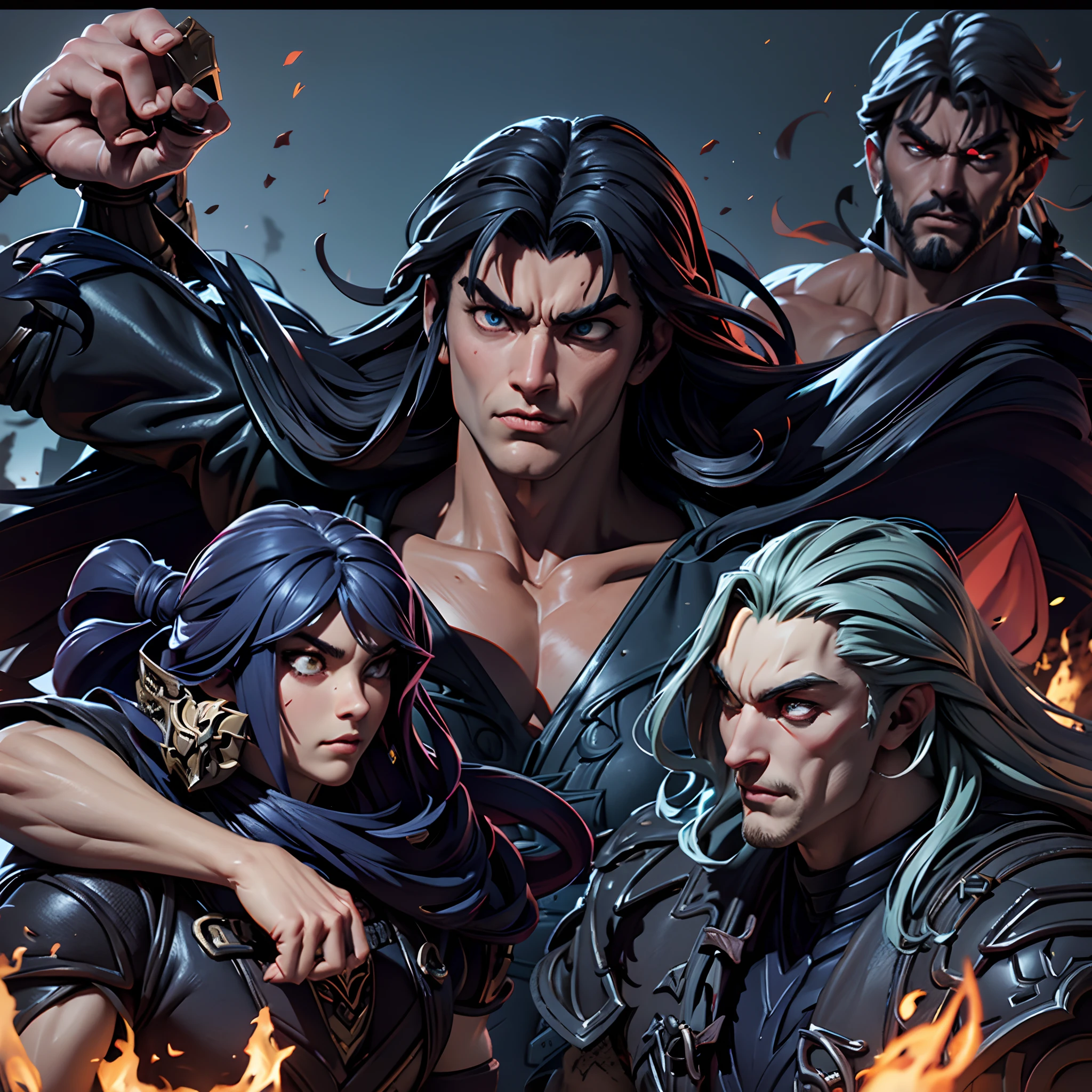 Castlevania Hyper Realistic Lord of Shadows Super Detailed Hokuto no Ken Kenshiro Muscular Style Dynamic Shooting Lord Dracula's Masterpiece Leading Troops Demon Army into Battle Sharp Details Movie Scenes Super Detailed Faces