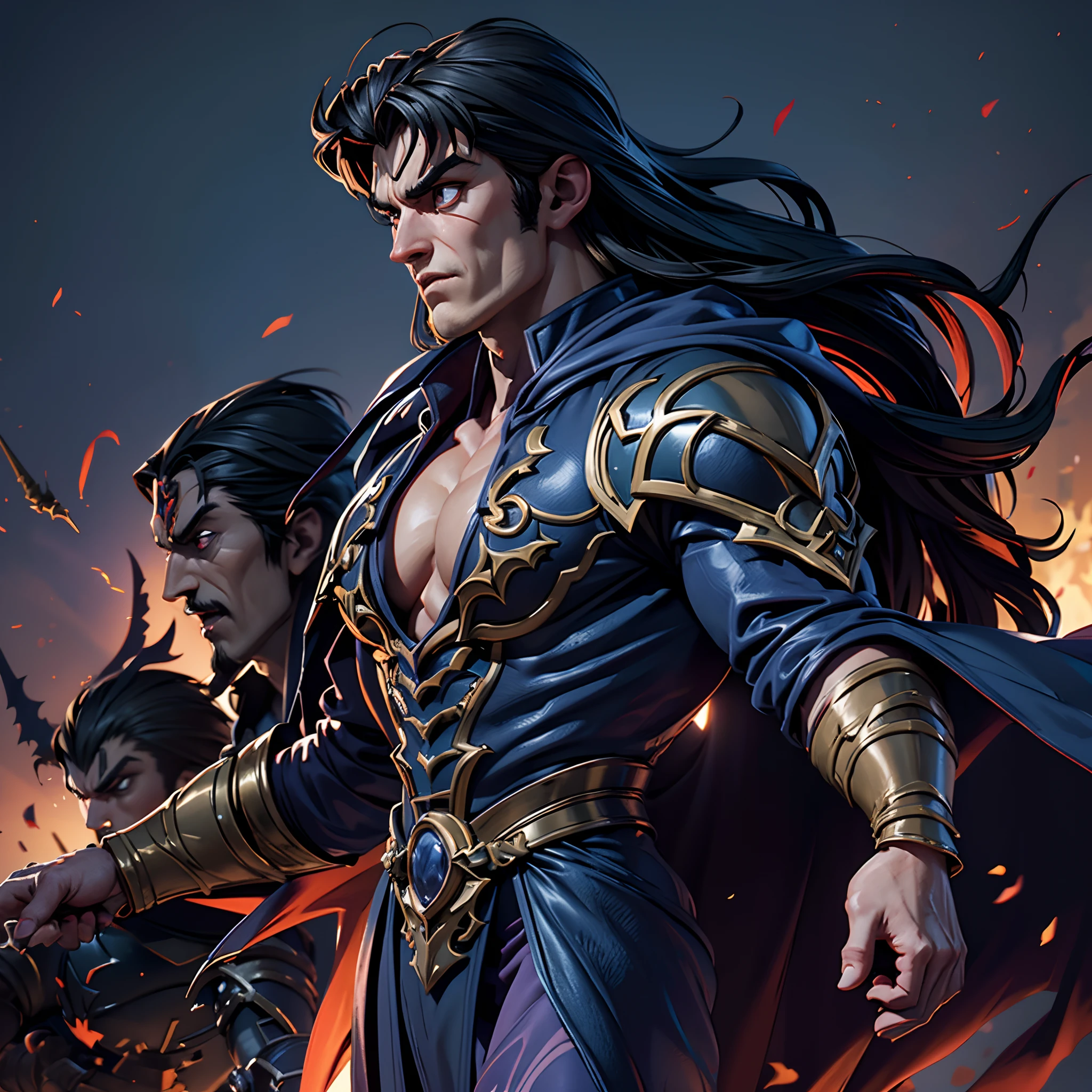 Castlevania Hyperrealistischer Herr der Schatten Superdetailliertes Hokuto no Ken Kenshiro Muskulöser Stil Dynamisches Schießen Lord Draculas Meisterwerk Truppenführung Dämonenarmee in die Schlacht Scharfe Details Filmszenen Superdetaillierte Gesichter