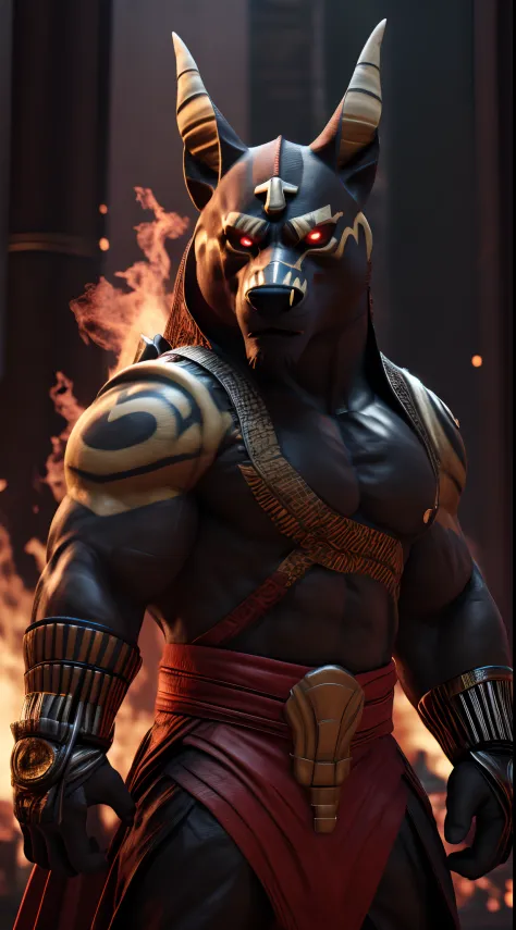 (best quality,8k,highres,masterpiece:1.2),ultra-detailed,(photorealistic:1.37),(the ultimate Orochi Neferu),red glowing eyes,staring at the viewer,detailed facial features,same design as Iori Yagami,background from The King of Fighters XV,fiery background,serious expression,on a realistic face,in 8k.