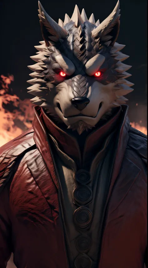 (best quality,8k,highres,masterpiece:1.2),ultra-detailed,(photorealistic:1.37),(the ultimate Orochi kuugo),red glowing eyes,staring at the viewer,detailed facial features,same design as Iori Yagami,background from The King of Fighters XV,fiery background,serious expression,on a realistic face,in 8k.