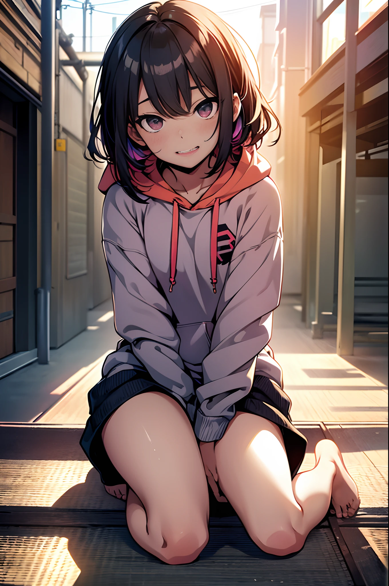 Anime girl sitting on the ground with her legs crossed - SeaArt AI