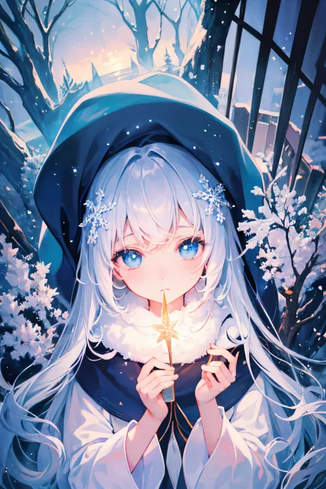 create an enchanting illustration that captures the essence of winter with a focus on a girl, infusing elements of the extraordi...