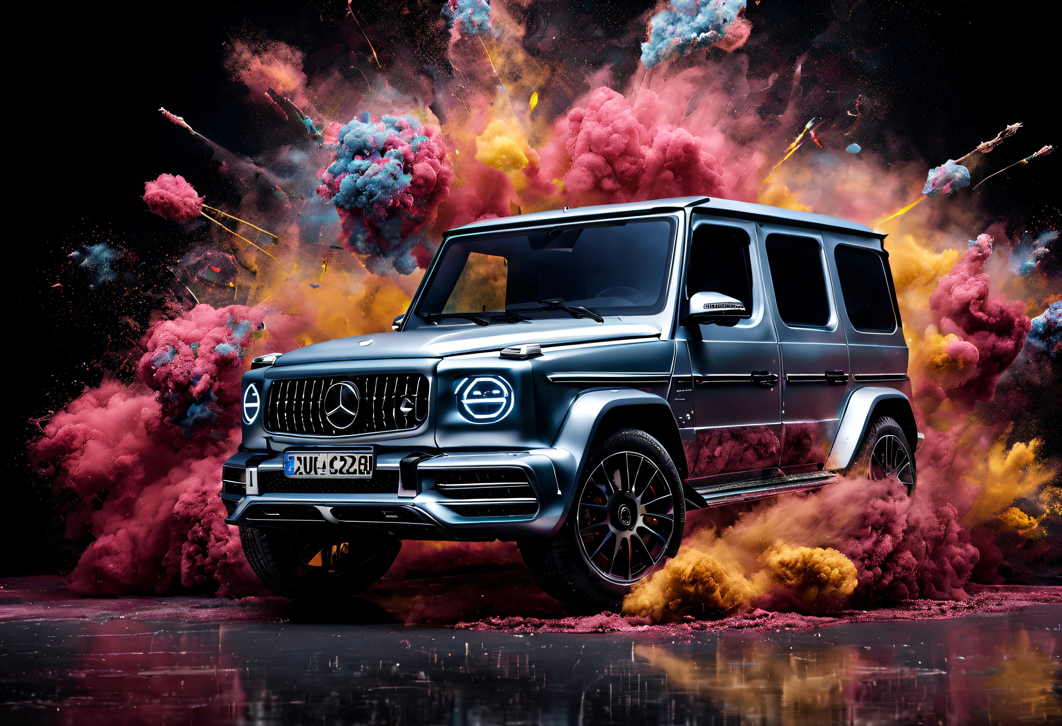 2020 Mercedes Class G, Studio background, Paint exploding in the background