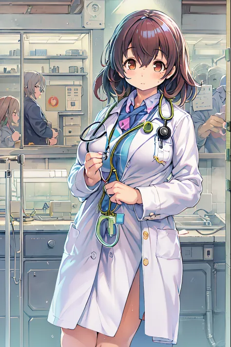 (Best Quality, masutepiece: 1.1), 1 girl、Anime character wearing a white lab coat, Smooth Anime CG Art, with white coat, wearing...