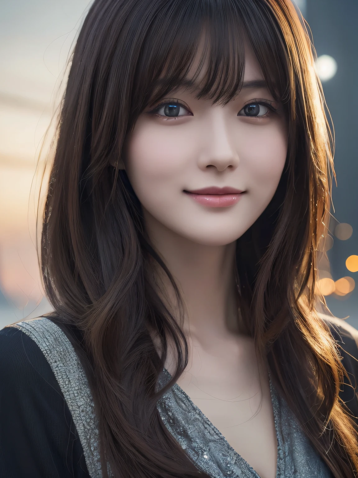 ​masterpiece, 1 beautiful girls, detaileds, Swollen eyes, top-quality, 超A high resolution, (Realistis: 1.4), OriginalPhotographs, 1girl in, 电影灯光, A smile, japanes, Asian Beauty, Korea person, Proper, very extremely beautiful, Slightly younger face, Beautiful skins, slender, cyberpunk backgrouns, (A hyper-realistic), (illustratio), (hight resolution), (8K), (ighly detailed), (The best illustrations), (beautifully detailed eyes), (ultra-detailliert), (wall-paper), (详细的脸), looking at the viewers, fine detailed, A detailed face、deep-shadows、Unobtrusive、pureerosfaceace_v1、A smile、oblique bangs、Facing straight ahead、Neat Clothing、Black colored eyes、Open your mouth