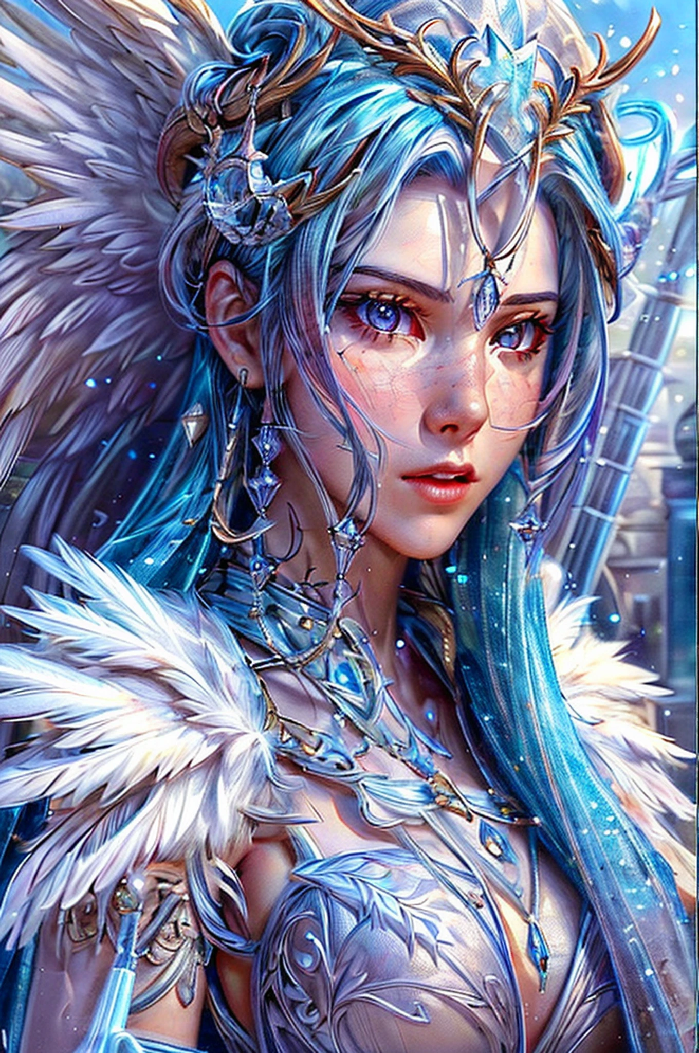 fantasy art, RPG art, icestyle a picture of an (ice sculpture: 1.5) (ultra detailed, Masterpiece, best quality: 1.4) of an (icy: 1.4) female angel (ultra detailed, Masterpiece, best quality: 1.3) spread angel wings angel_wings (ultra detailed, Masterpiece, best quality: 1.3) made from ice, fiery halo red fire, flame hair, fantasy temple background best quality, 16k, [ultra detailed], masterpiece, best quality, (ultra detailed), full body, ultra wide shot, photorealistic