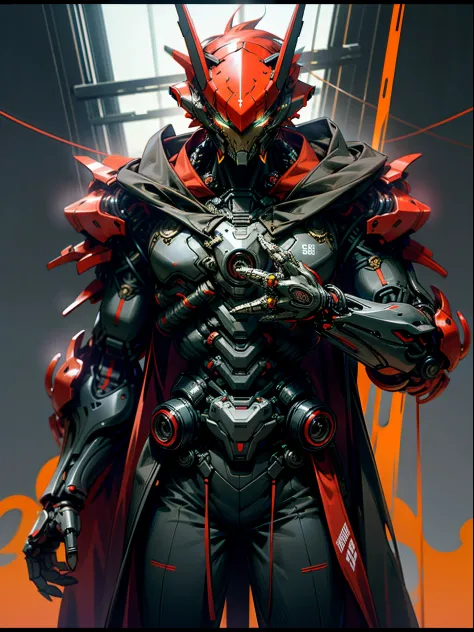 Dark_Fantasy,Cyberpunk,(saw, dragon man,Red:1.1),1man,Mechanical marvel,Robotic presence,Cybernetic guardian, dark colours.