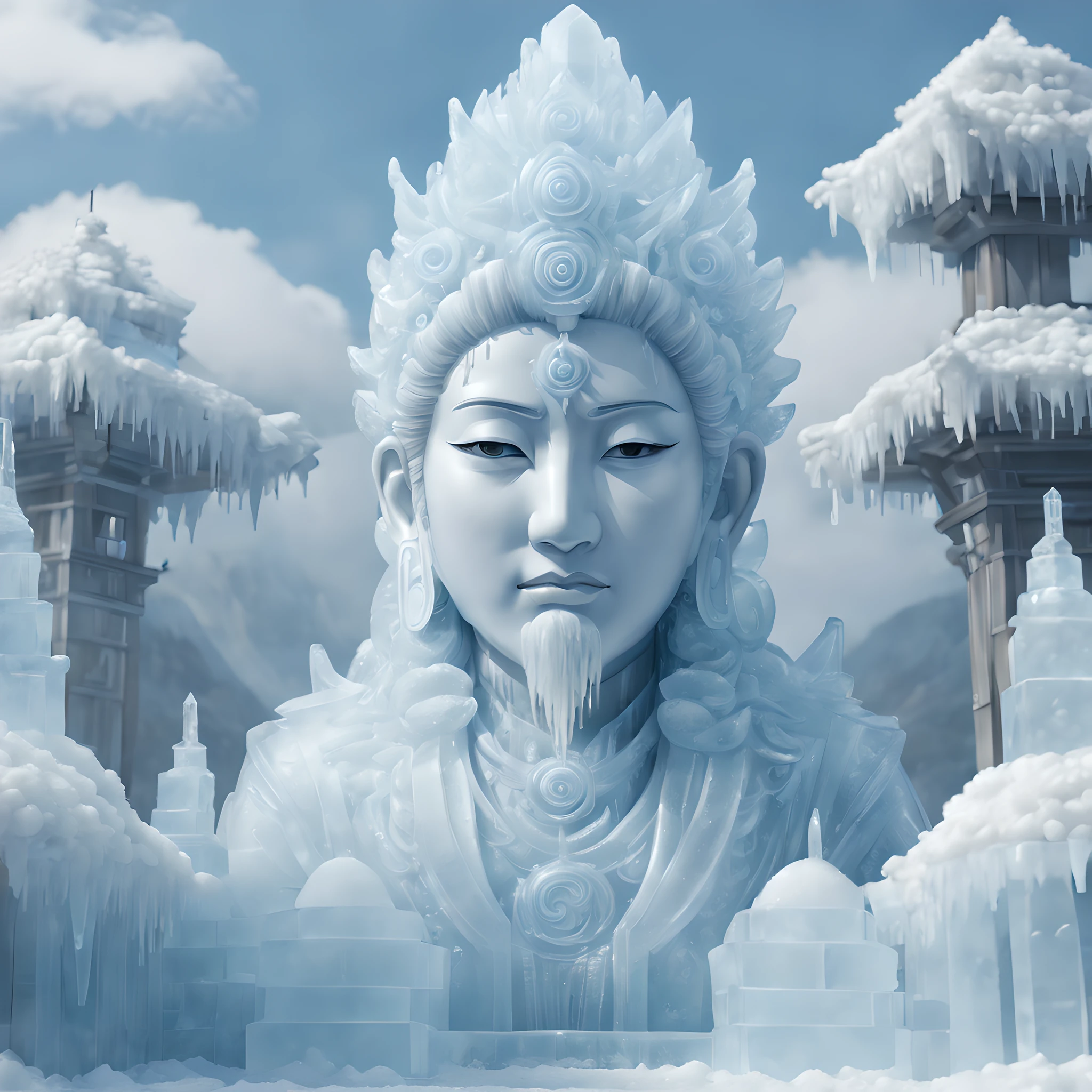(Ice sculpture:1.5),(pixel art:1.5),(pixel art style:1.5),(ice sculpture theme:1.5),(fantasy:1.5),(beautiful scenery:1.5),(Ice sculpture:1.5),(fantastic illustration:1.5),(Senju Kannon:1.5),(fog, smog, steam),(absurderes:1.5),(ultra_detailed:1.5),(delicate:1.5),(Detail on facial expressions:1.5),(best quality:1.5),(masterpiece:1.5),