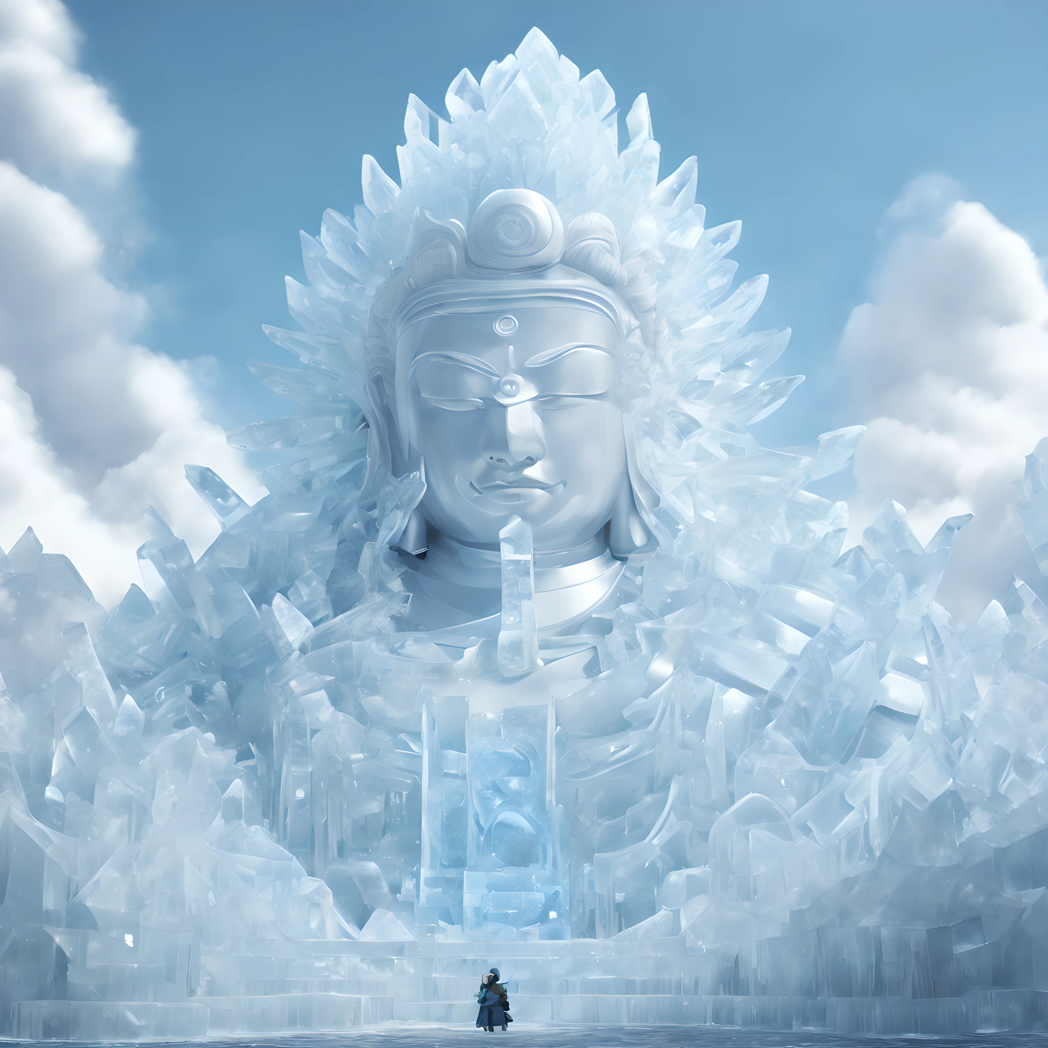 (Ice sculpture:1.5),(pixel art:1.5),(pixel art style:1.5),(ice sculpture theme:1.5),(fantasy:1.5),(beautiful scenery:1.5),(Ice sculpture:1.5),(fantastic illustration:1.5),(Senju Kannon:1.5),(fog, smog, steam),(absurderes:1.5),(ultra_detailed:1.5),(delicate:1.5),(Detail on facial expressions:1.5),(best quality:1.5),(masterpiece:1.5),