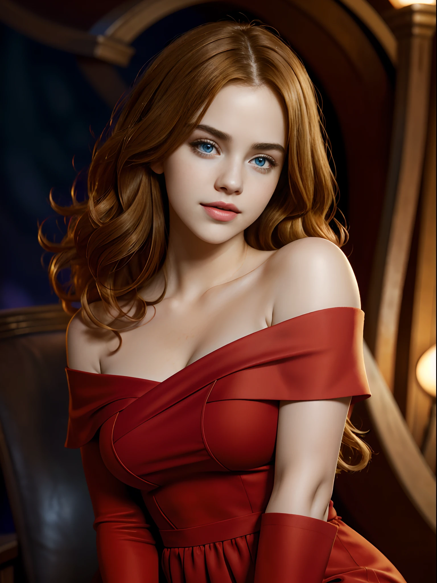 A close up of a woman in a red dress posing for a picture - SeaArt AI