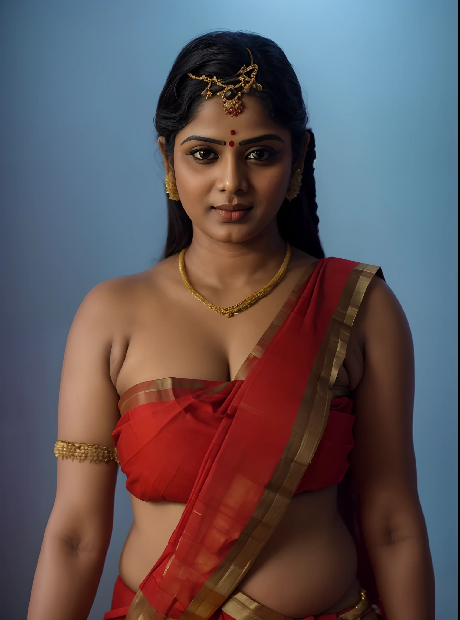 A woman in a red sari posing for a picture - SeaArt AI