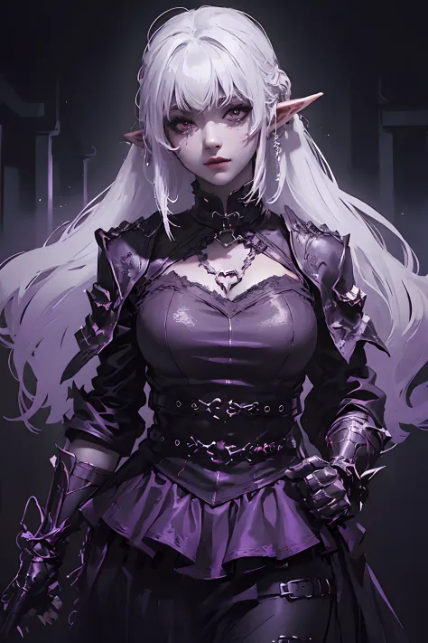 (dark fantasy:1.3), (black and purple theme:1.3), (dark theme:1.3), (in the dark:1.3), (1dark elf:1.3), solo, portrait of extrem...