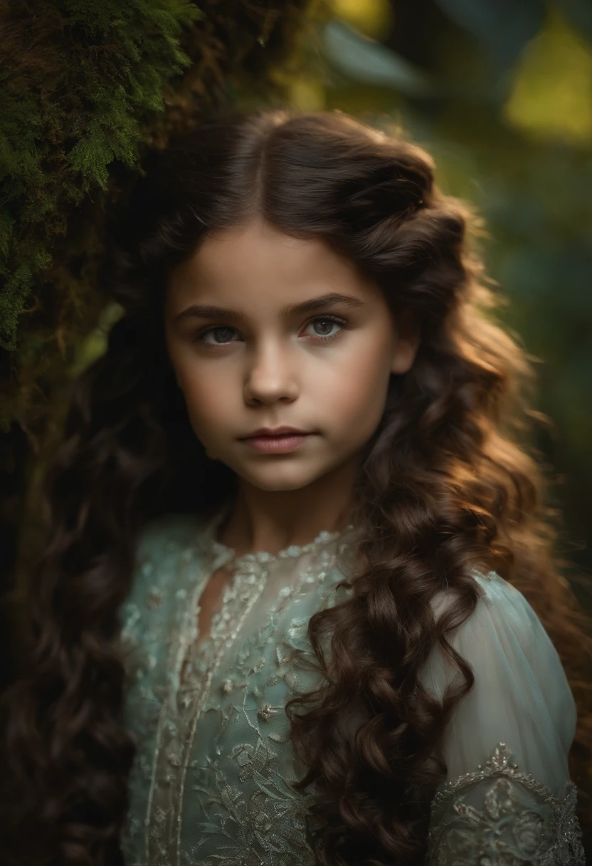 A young girl with long hair standing in front of a tree - SeaArt AI