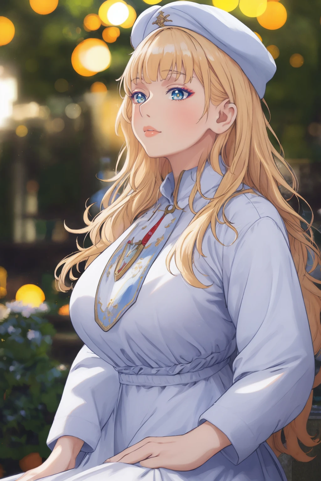 (best quality,4k,highres),detailed eyes,detailed lips,ultra-detailed face,wavy long hair,beautiful detailed eyes,beautiful detailed lips,extremely detailed eyes and face,longeyelashes,woman-medieval-cloths,priestess,curvy,tunic,galko,girl, solo,priestess outfit,gyaru style,dress,full body,woman,character portrait,portrait,studio lighting,,colorful,vivid colors,mysterious,soft lighting,bokeh,medieval theme,casual attire,confident expression