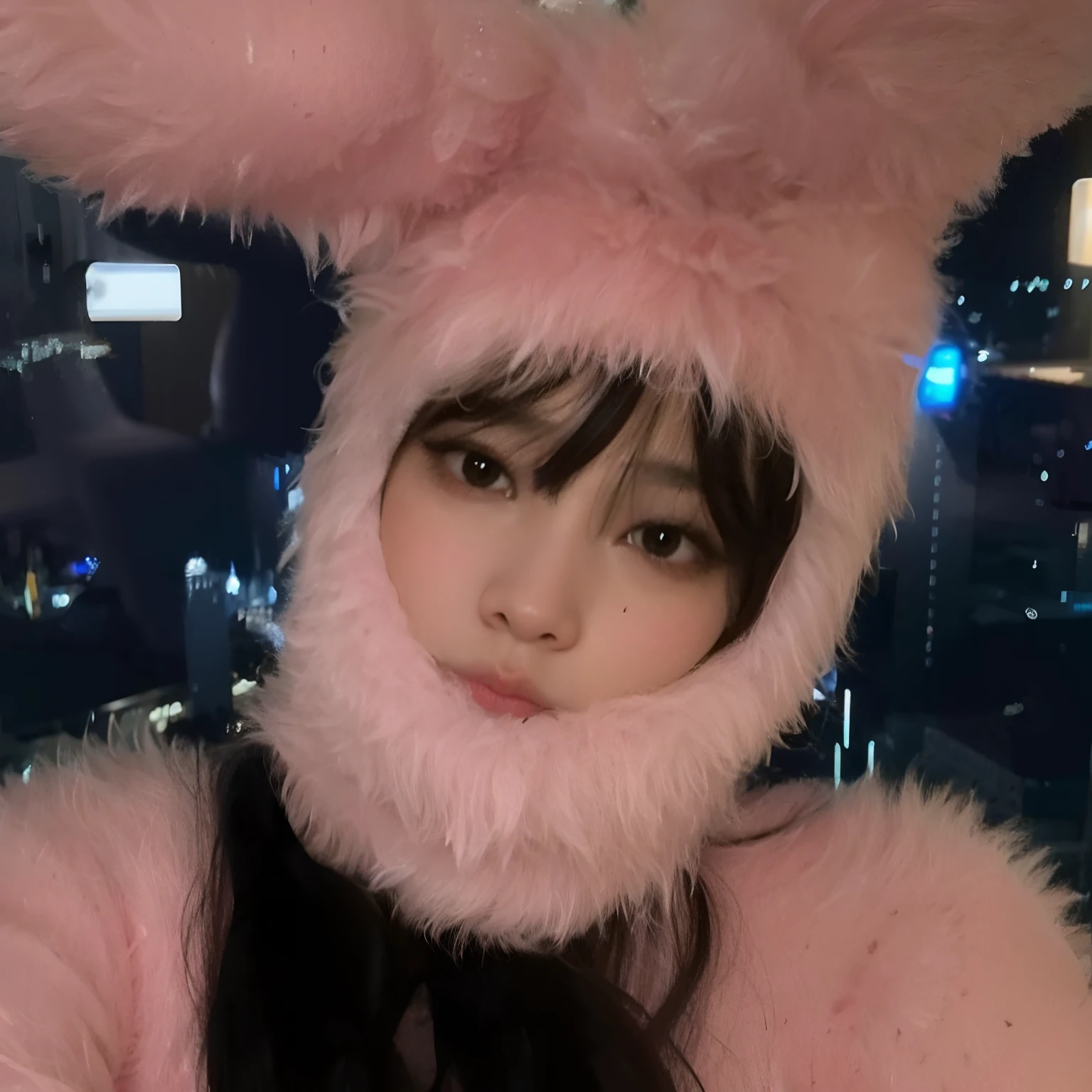 Araffe wearing a pink bunny costume with a furry hat - SeaArt AI