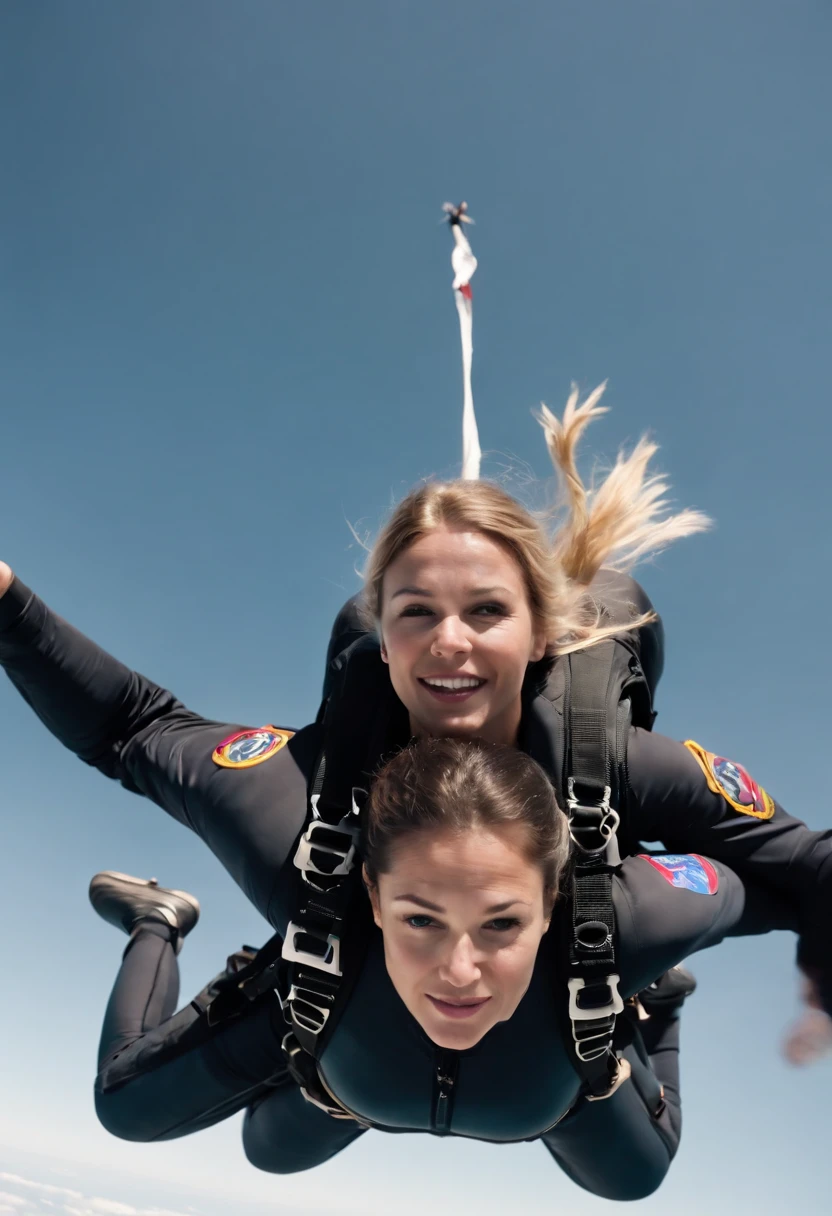 Two women are skydiving in the sky with their arms outstretched - SeaArt AI