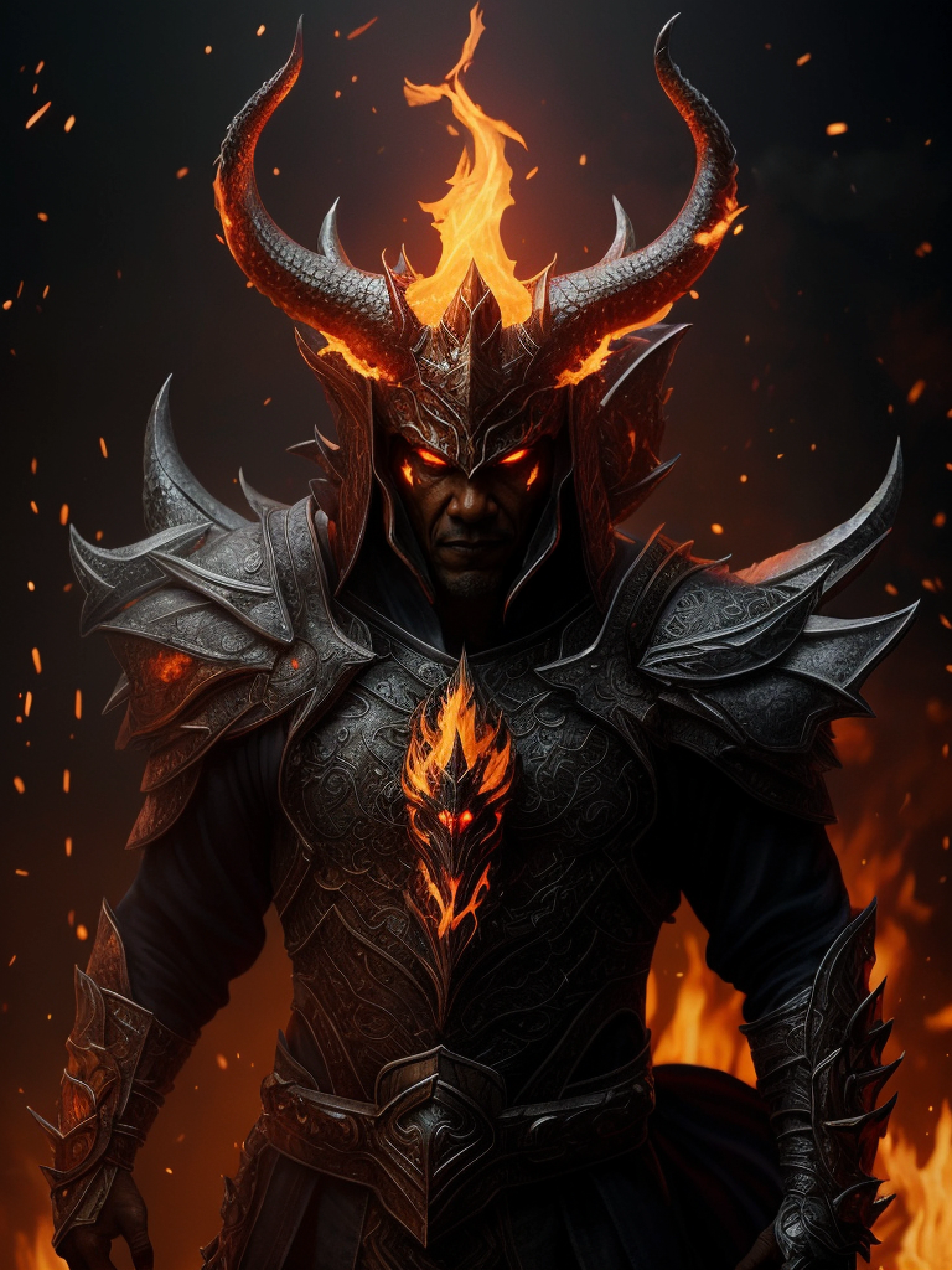 Barack Obama in a horned costume with flames in the background, fit male demon with white horns, demon armor, fantasy style 8 k octane render, fantasy character octane render, demonic dragon inspired armor, lord of cinder, 3 d render character art 8 k, created in unreal engine 5, made in unreal engine 5, fire demon, artstation 4k