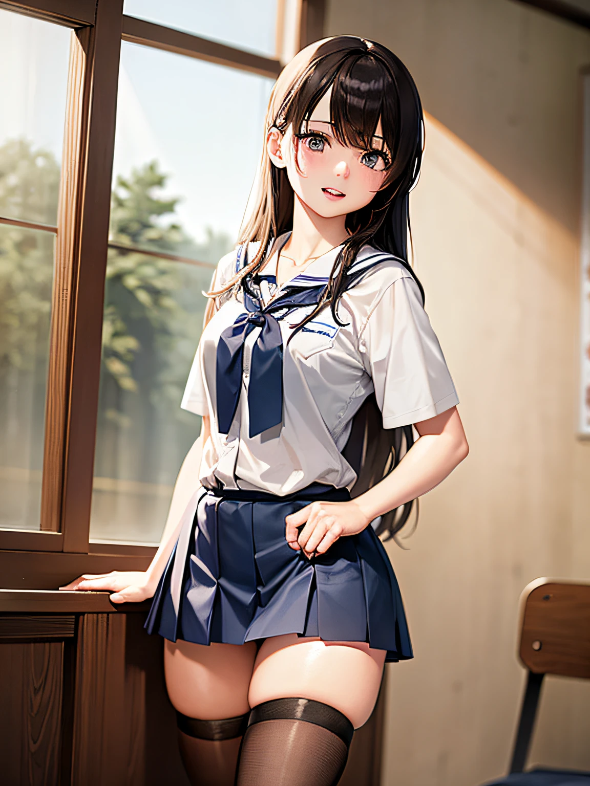 there is a woman in a skirt and tie posing for a picture, a hyperrealistic schoolgirl, a hyperrealistic schoolgirl, Cute Schoolgirl, Realistic Schoolgirl, sakimichan, School Girl, Japan school uniform, of a schoolgirl posing, a japanese girl, dressed as schoolgirl, Japanese Models, wearing japanese school uniform, thighhighs and skirt