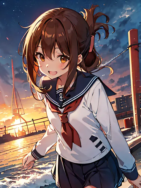 best quality, masutepiece, hight resolution, solo, {inazuma_kantai collection:1.15}, brown_hair, folded_ponytail, brown_eyes, se...