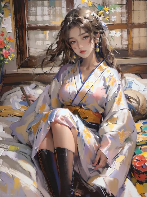 There is a woman squatting on the tatami,(((A MILF: 1.4))), (Beautiful curves:1.35),(((Dark skin))),Curvy posture,, ((The large )),((Lose weight completely )), (((Pinching the crotch while wearing a yukata))),((take off your bathrobe)),((pubes)), Sam rice ...