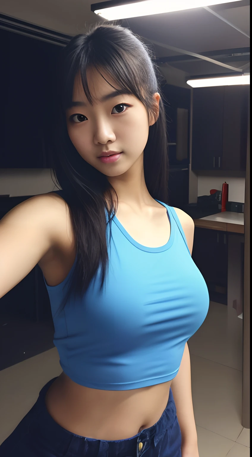 Arafed asian woman in a blue top posing for a picture - SeaArt AI