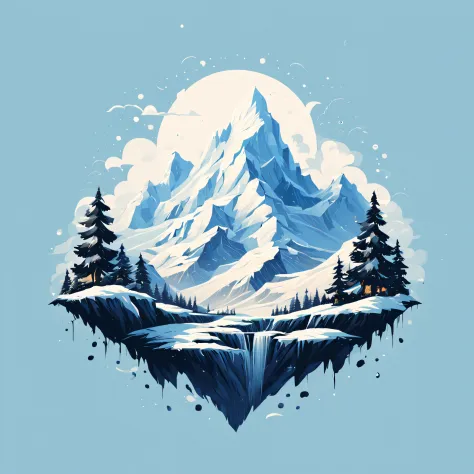 t-shirt design, painting of a snow mountain with big snowfall, a detailed painting by Petros Afshar, shutterstock contest winner, environmental art, detailed painting, outlined art, 2d game art, isolated background for logo