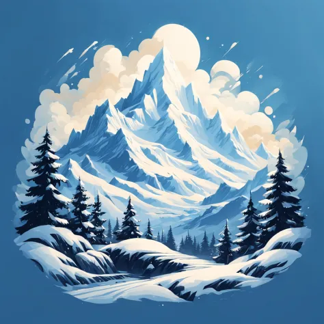 t-shirt design, painting of a snow mountain with big snowfall, a detailed painting by Petros Afshar, shutterstock contest winner...