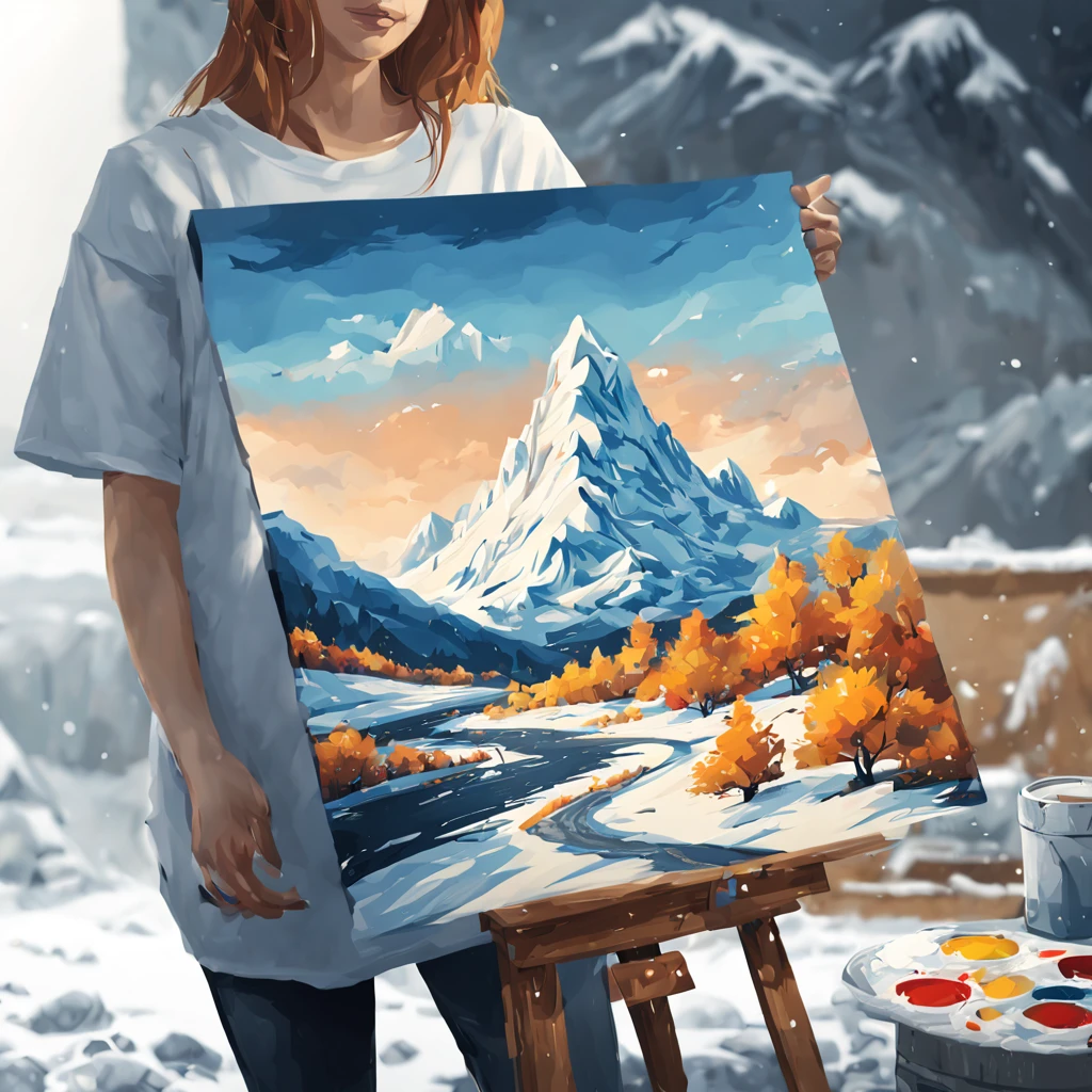 t-shirt design, painting of a snow mountain with big snowfall, a detailed painting by Petros Afshar, shutterstock contest winner, environmental art, detailed painting, outlined art, 2d game art, isolated background for logo