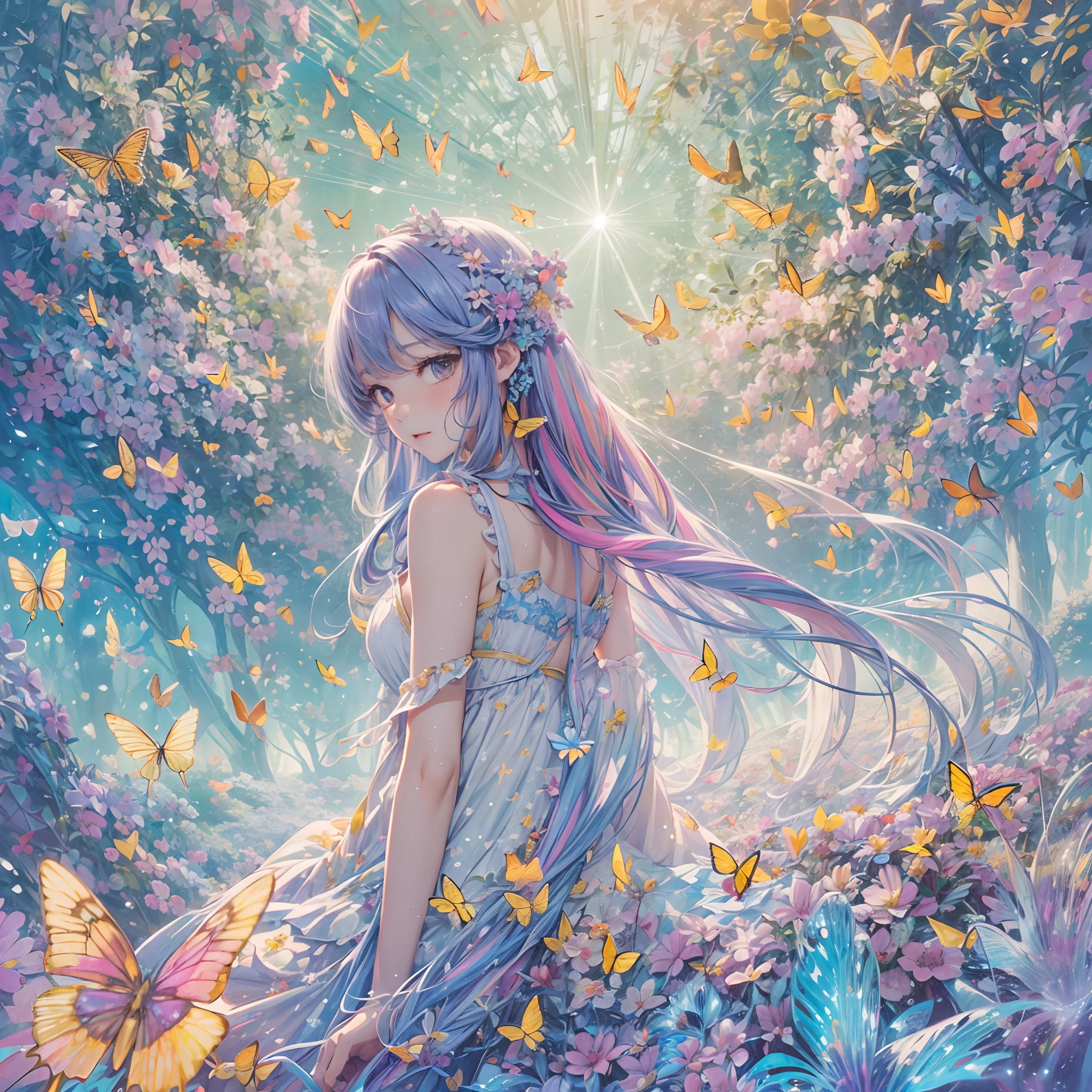 A woman with long hair and butterfly wings in a field - SeaArt AI