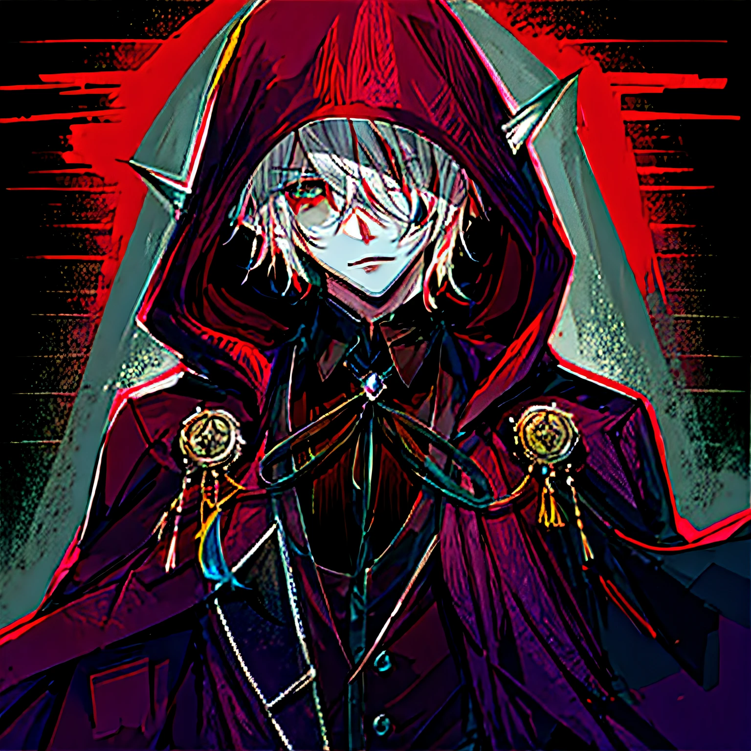 anime - style image of a man with white hair and black cape, evil male sorcerer, he's very menacing and evil, vampire lord, dark dress, The vampire, male vampire, male anime character, beautiful male god of death, wearing dark robe