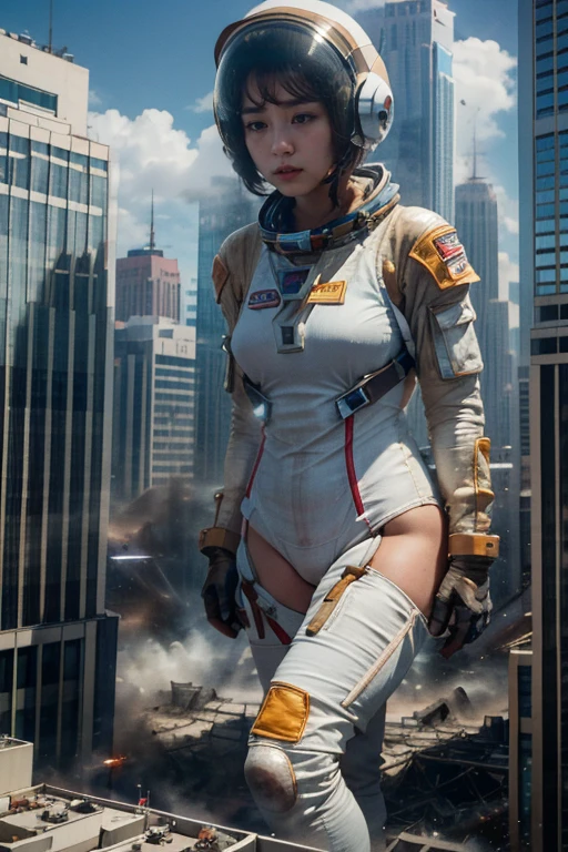 ((top-quality、in 8K、​masterpiece:1.3、Raw photo))、Super high quality photos, In the city, ((Aerial Photography)), Giant astronaut, Perfect beauty 20 year old idol Japan woman, ((der riese)), highly detailed giantess shot、Giant Art、der riese、highly detailed giantess shot、Giant Shot、a macro giantess, ((der riese))、((wear spacesuits)), ((slim figure)), Demolish a building、 ((Astronauts destroy the city)), (Photorealistic: 1.4), (Ultra-high detail), (hyper realisitic: 1.4), (Realistic: 1.3), (Smooth lighting: 1.05), Astronaut in full body spacesuit, Full body, ((der riese)), (nffsw), Size difference, ((Astronauts destroy the city)), (rampage:1.4), Astronauts demolish a building, cinematlic lighting, ((slim figure)), ((Leaner figure)), Clouds, GTScity, Cityscape, mountain ranges, Good anatomy, Correct anatomy, Trampling the city, Stomping City,space astronaut, with spreading legs、Trampling the city, Small person at the foot々is running away、((slim figure)), ((Slim legs)), ((slim thigh)), ((Camel toe)), ((Wearing a swimsuit with white color spacesuit design)),Medium Size Bust、((slim thigh)), ((Perfect beauty)), ((Aerial Photography)),