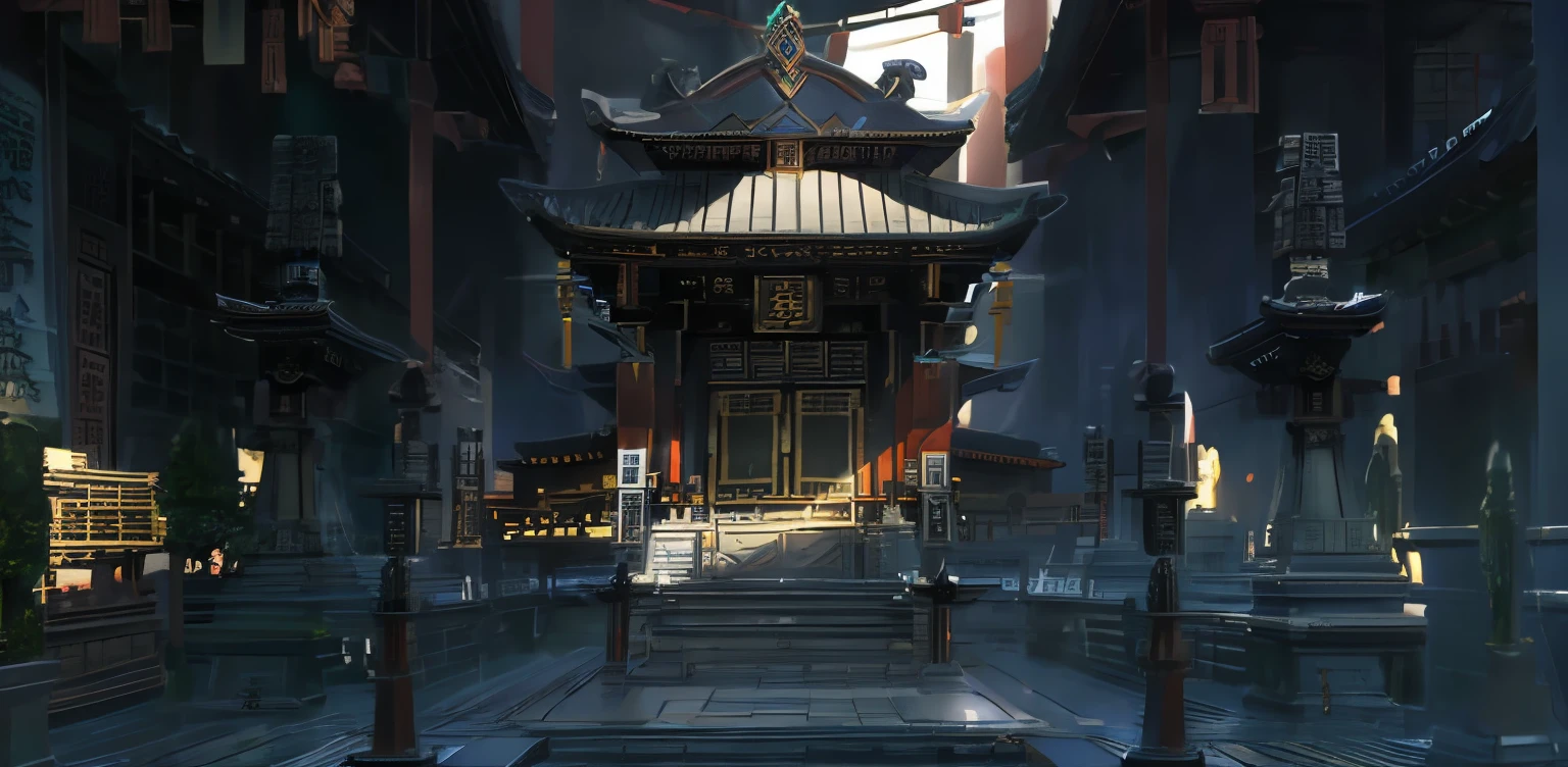 hallway landscape，There are fountains and statues inside, concept-art | feng zhu, Unreal Engine renders concept art, chengwei pan on artstation, inspired by Fenghua Zhong, feng zhu concept art, author：Jeremy Chong, concept-art ， highly rendered, Award-winning concept artist, inspired by Feng Zhu, smooth digital concept art, Asian Temple，grand，Internal structure，architectural details，Wooden structure，worship，national customs，Religious overtones