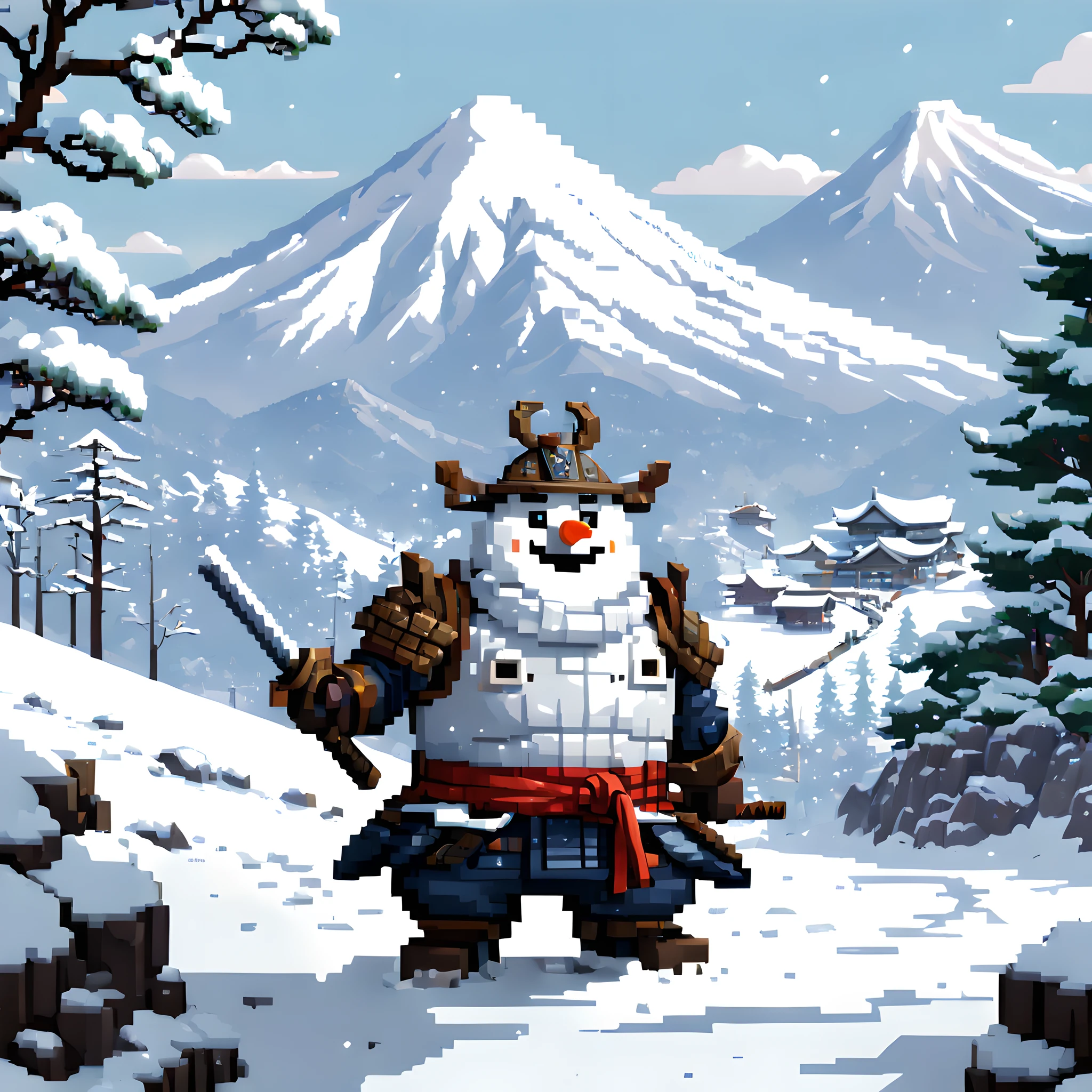 (muñeco de nieve:1.5),(arte de pixel:1.5), (tema de píxeles:1.5), (fantasía:1.5), (Personaje de juego japonés:1.5), (Toshiro Mifune:1.5), (samurai japonés:1.5), (invierno general:1.5),(nieve:1.5), (nievey:1.5), (nieve mountain:1.5),(blanco_afuera:1.5), (fantástica ilustración:1.5),(dinámica:1.3), (absurderes:1.5),(ultra_detallado:1.5),(delicado:1.5),(Detalle de las expresiones faciales.:1.5),(mejor calidad:1.5),(obra maestra:1.5),