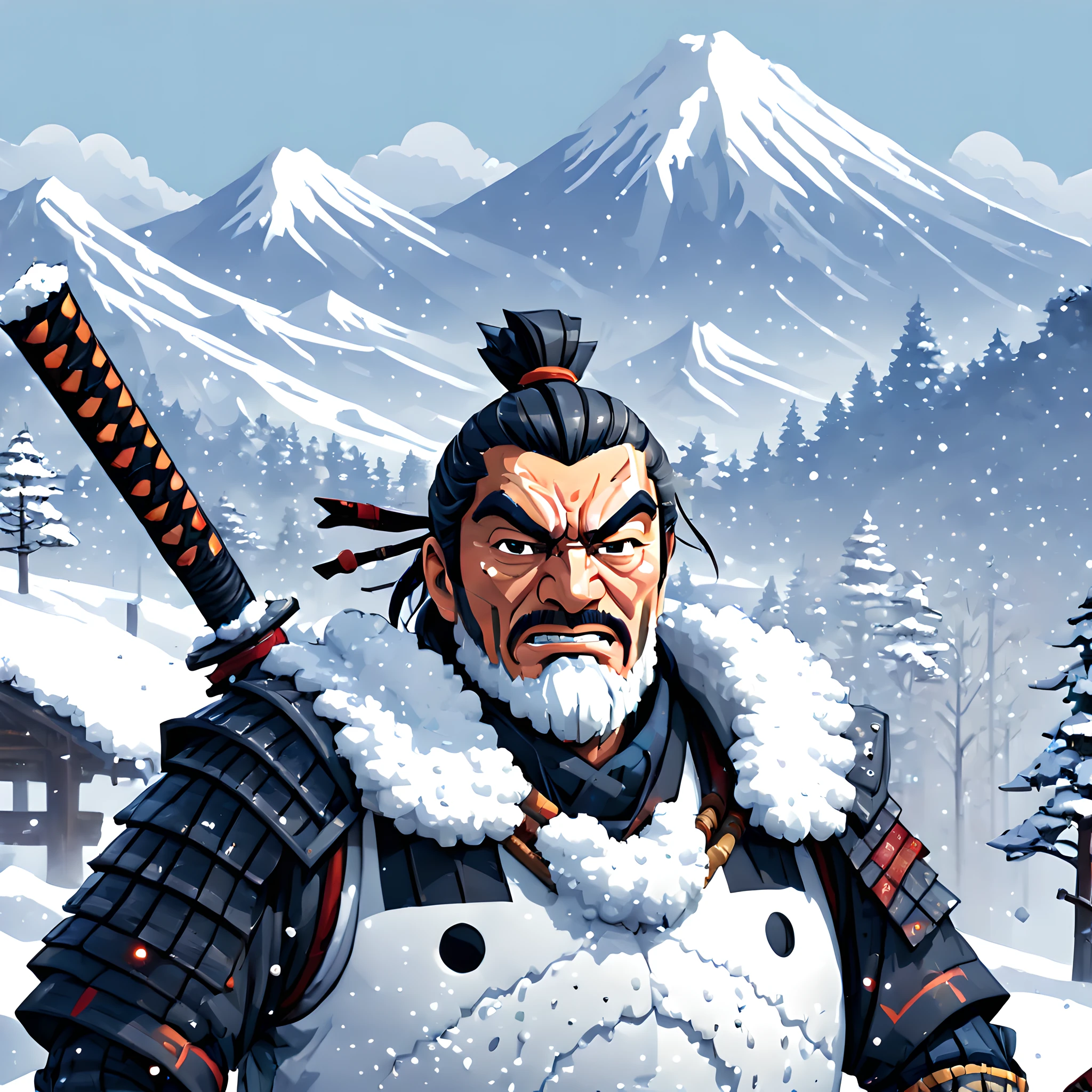 (Snowman:1.5),(Pixel art:1.5), (pixel theme:1.5), (fantasy:1.5), (Japanese game character:1.5), (Toshiro Mifune:1.5), (Japanese samurai:1.5), (General Winter:1.5),(snow:1.5), (snowy:1.5), (snow mountain:1.5),(white_out:1.5), (fantastic illustration:1.5),(dynamic:1.3), (absurderes:1.5),(ultra_detailed:1.5),(delicate:1.5),(Detail on facial expressions:1.5),(best quality:1.5),(masterpiece:1.5),