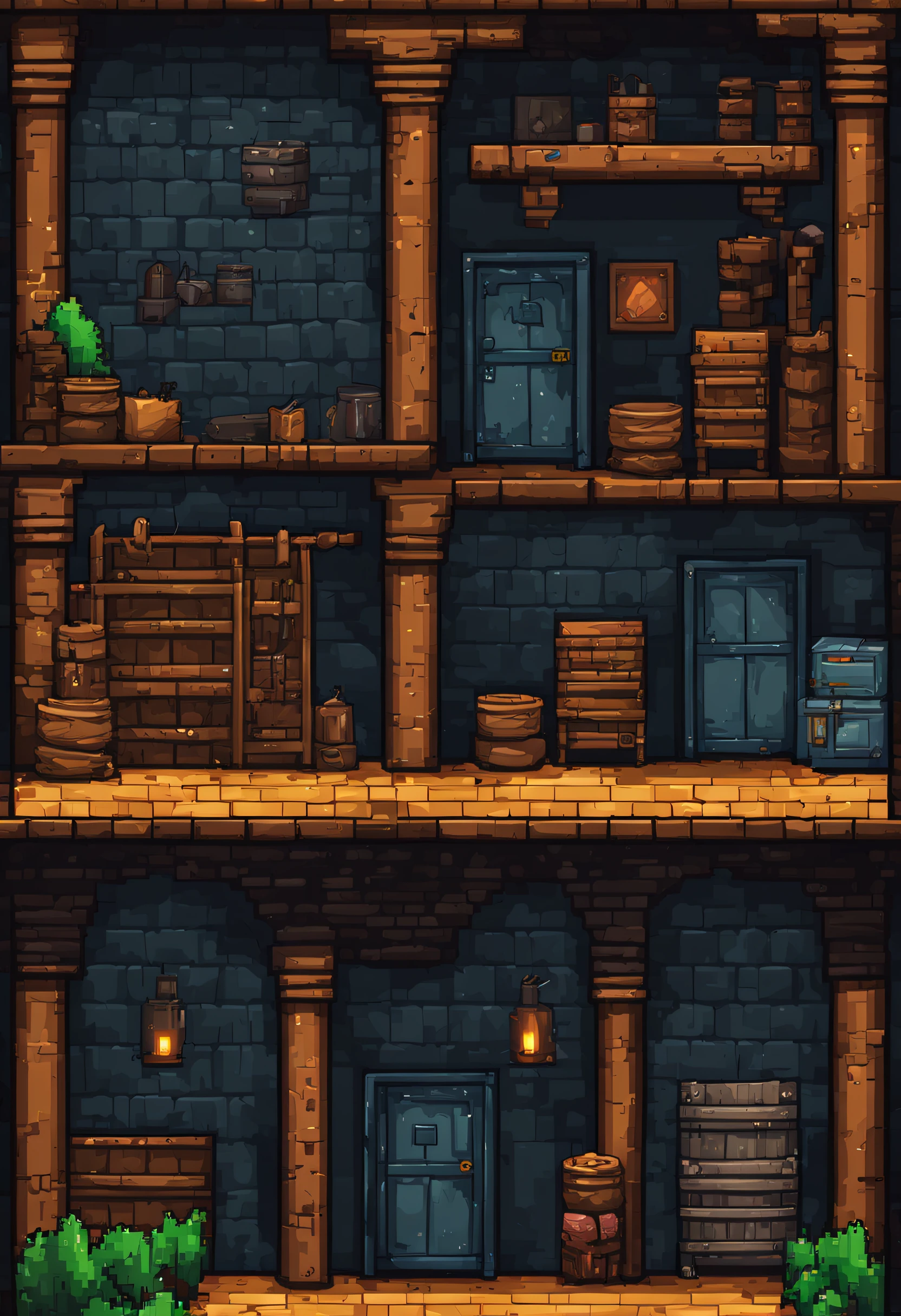 A screenshot of a building with a bunch of shelves and a door - SeaArt AI