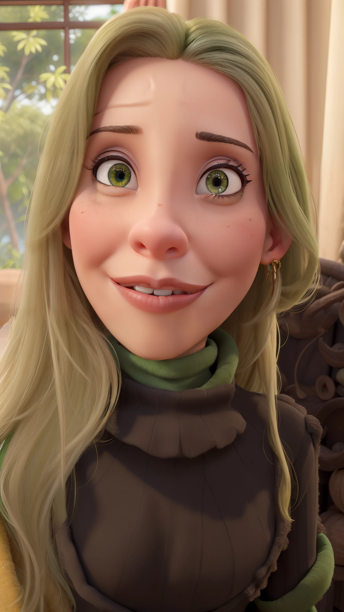 A close up of a cartoon character with long blonde hair - SeaArt AI