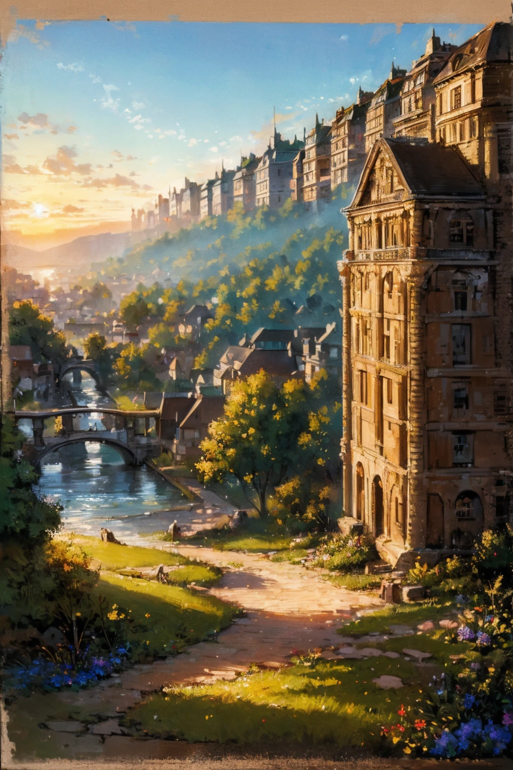 (best quality,4k,8k,highres,masterpiece:1.2),ultra-detailed, , vibrant colors, soft lighting, oil painting, serene atmosphere, mystical, enchanting, sunset, golden hour, magical, delicate brushwork