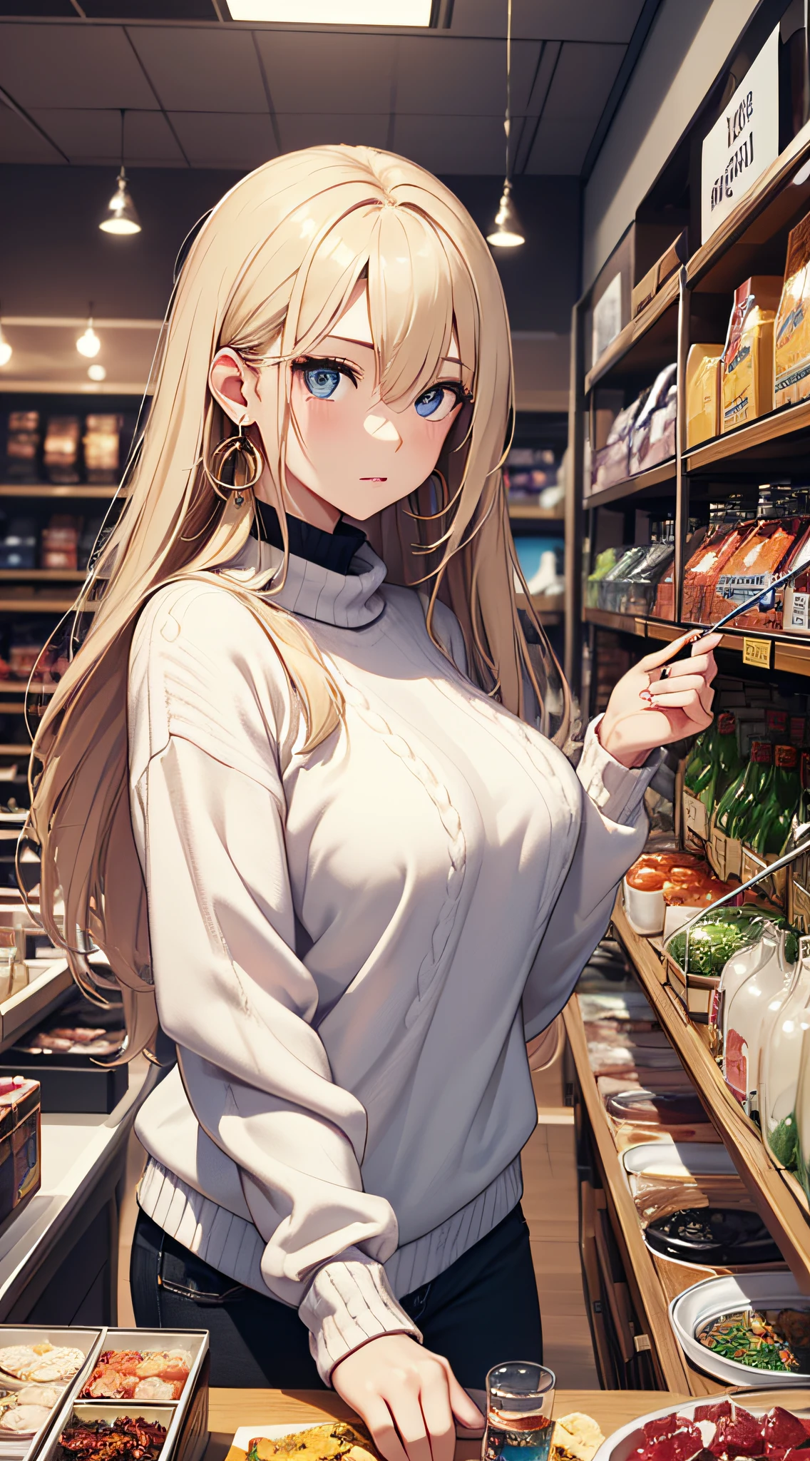 Anime girl in a grocery store with a plate of food - SeaArt AI