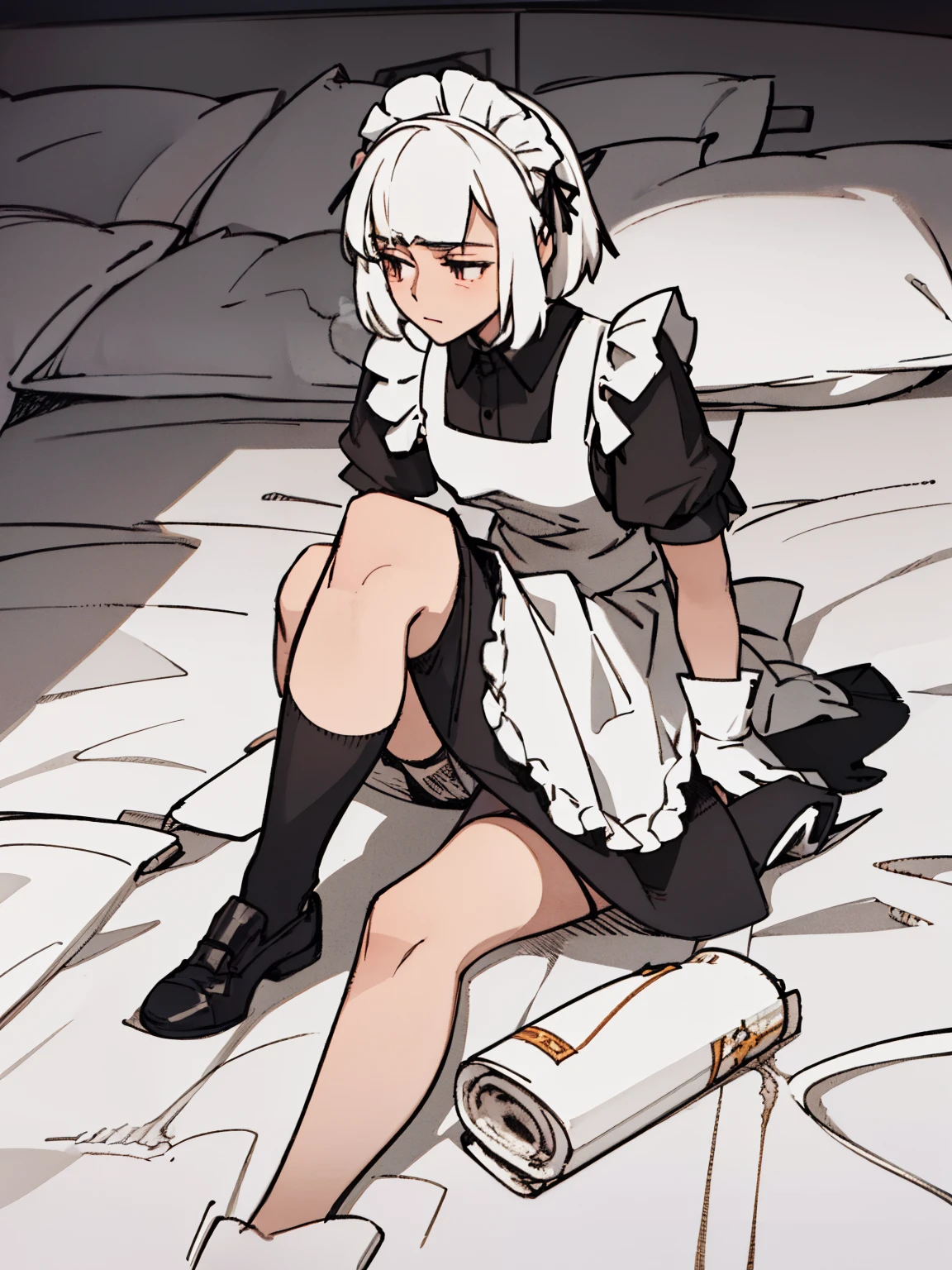 Anime character sitting on a bed with a sheet of paper - SeaArt AI