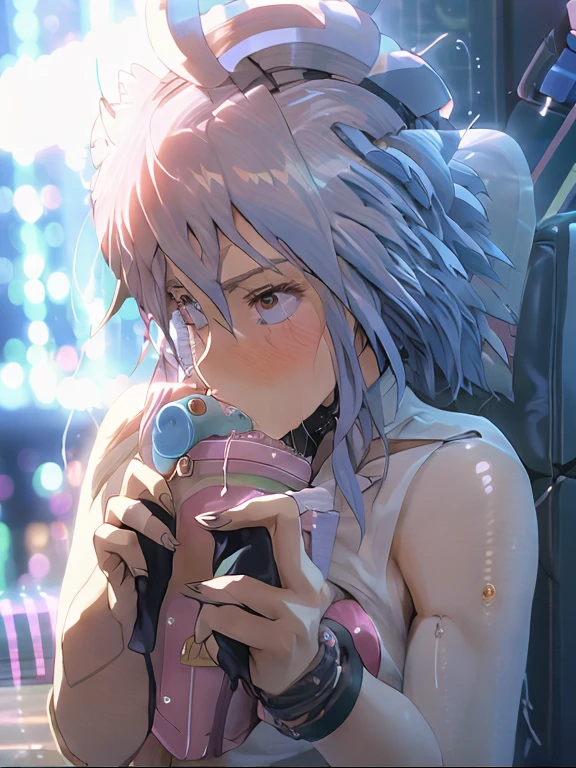 Ghost in the Shell、Suko Kusanagi、large chest directed upwards、Colossal tits、Embarrassing and embarrassed、In a cyberpunk cityscape、Ahegao、A large amount of love juice flows out、Squirting、Nipple ring、