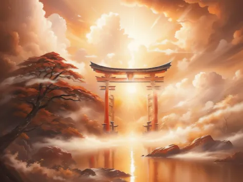 (((masutepiece))), High quality, Extremely detailed, Torii in the clouds, Sunlight, morning, Sunrise, Autumn, superfine illustra...