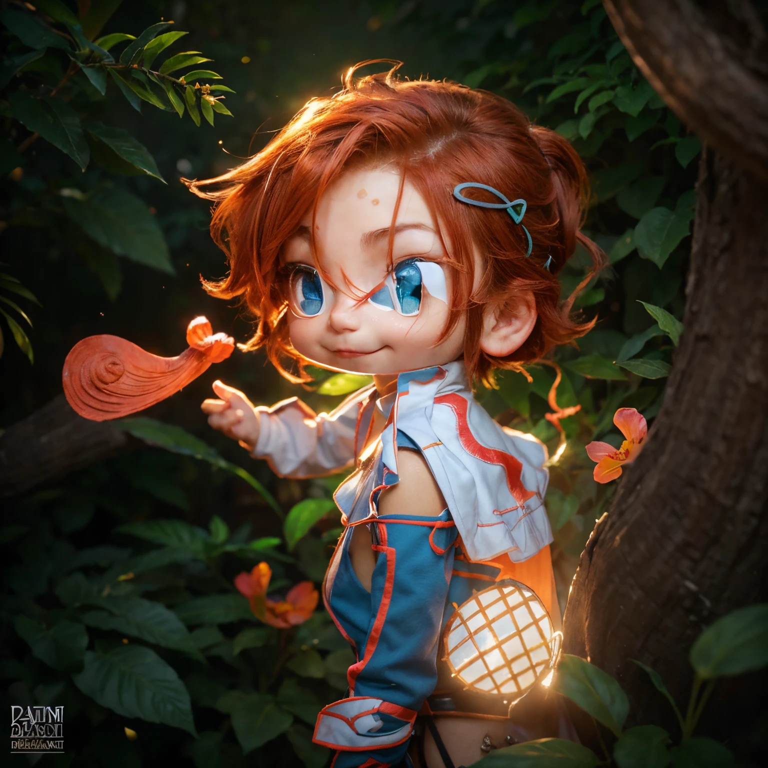 Anime - style doll with red hair and blue eyes holding a red heart - SeaArt  AI